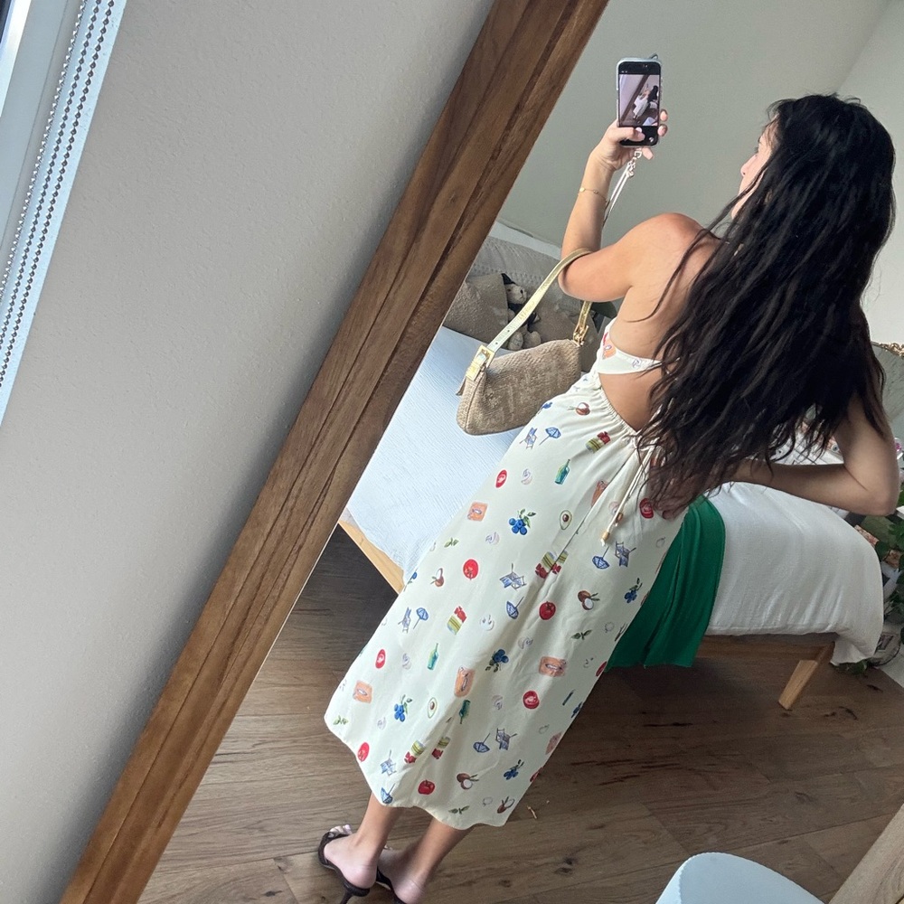 Summer Dress Cream Floral Midi Cottagecore - Picture 2 of 4